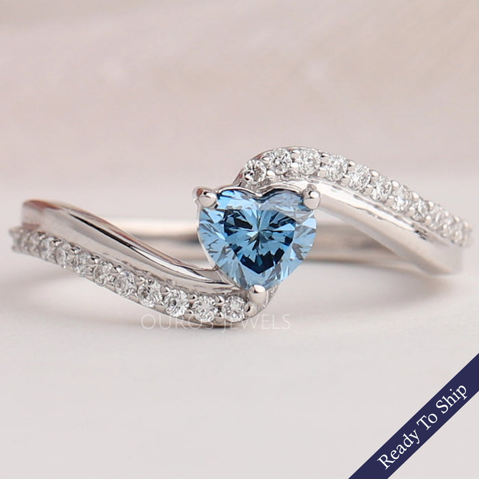 Blue Heart Cut Solitaire Accent Diamond Ring