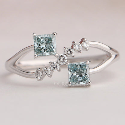 Green Princess Shape Lab Diamond Dainty Ring