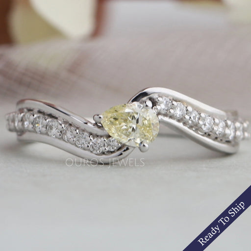Yellow Pear Diamond Solitaire Accent Ring