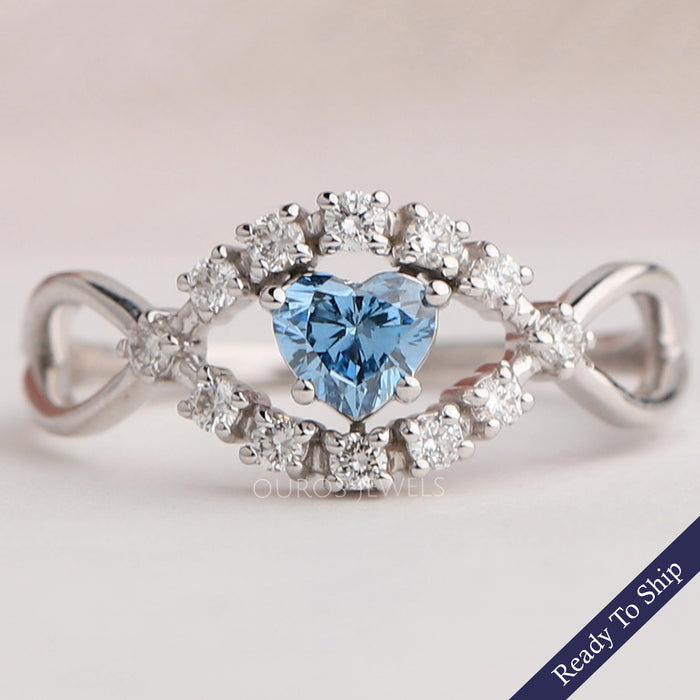 Blue Heart Cut Halo Infinity Diamond Ring