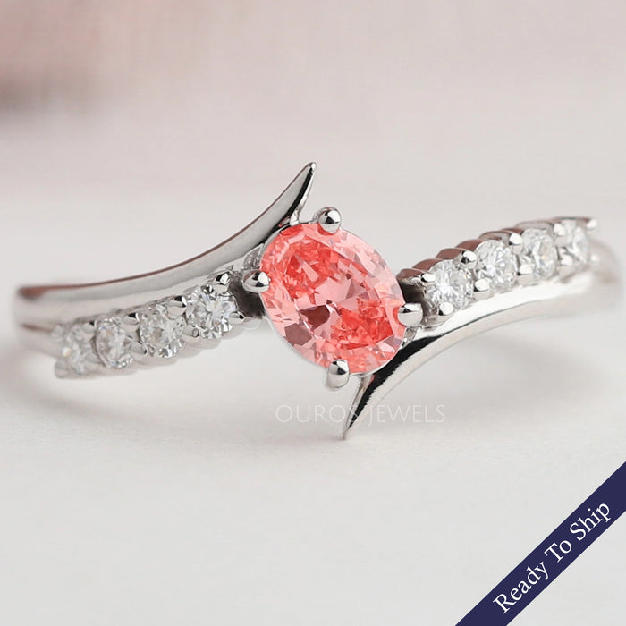 Pink Oval Cut Bypass Set Diamond Ring
