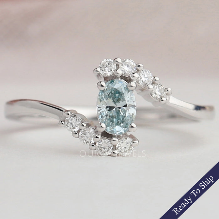 Green Oval Diamond Bypass Set Ring