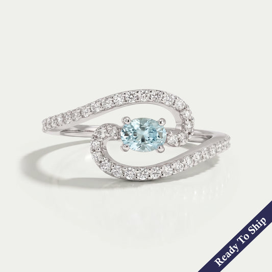 Blue Oval Diamond Bypass Engagement Ring
