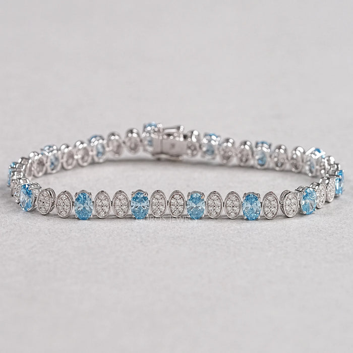 Alternating Blue Oval & Round Diamond Tennis Bracelet Bracelet
