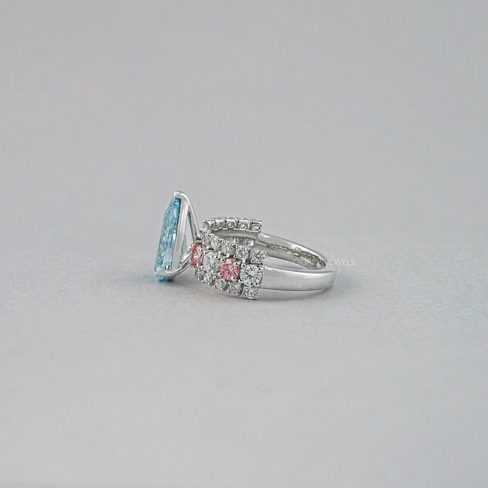 Fancy Blue Pear Lab Diamond Accent Cocktail Ring Ring