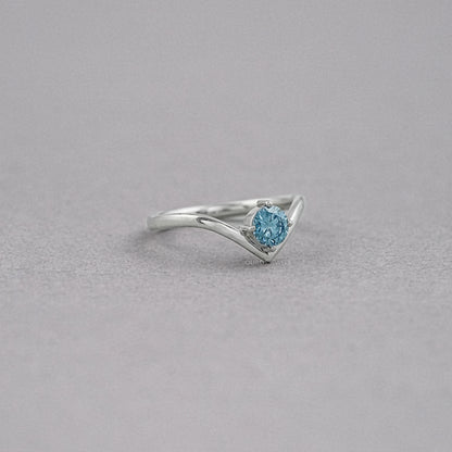 Blue Round Lab Diamond Curved Solitaire Ring Ring
