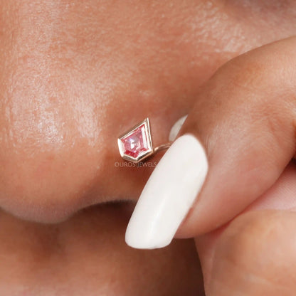 Fancy Pink Kite Cut Bezel Set Nose Pin