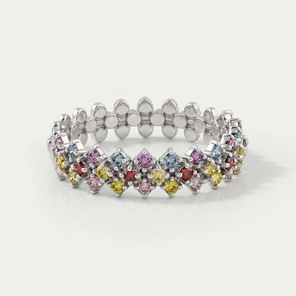 Fancy Color Round Cut Half Wedding Band