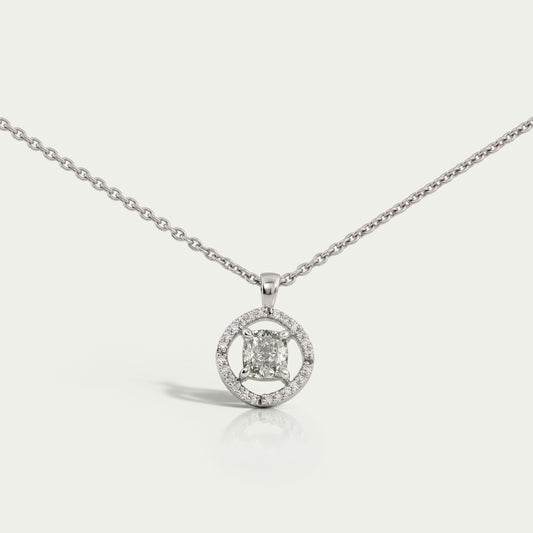 Fancy Olive Cushion Cut Halo Pendant Necklaces