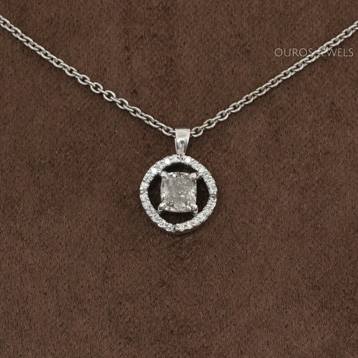 Fancy Olive Cushion Cut Halo Pendant Necklaces