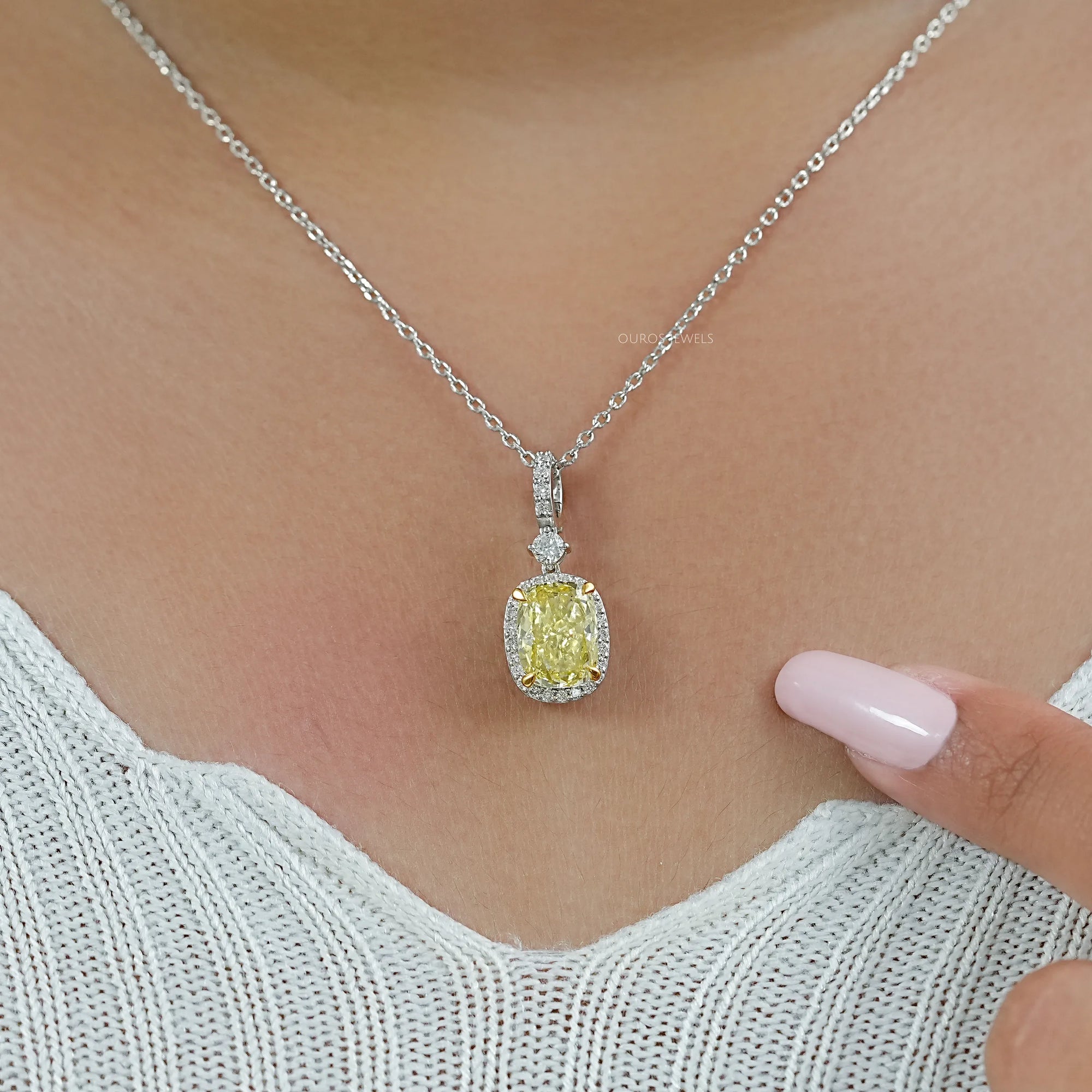 Fancy Intense Yellow Cushion Diamond Halo Pendant