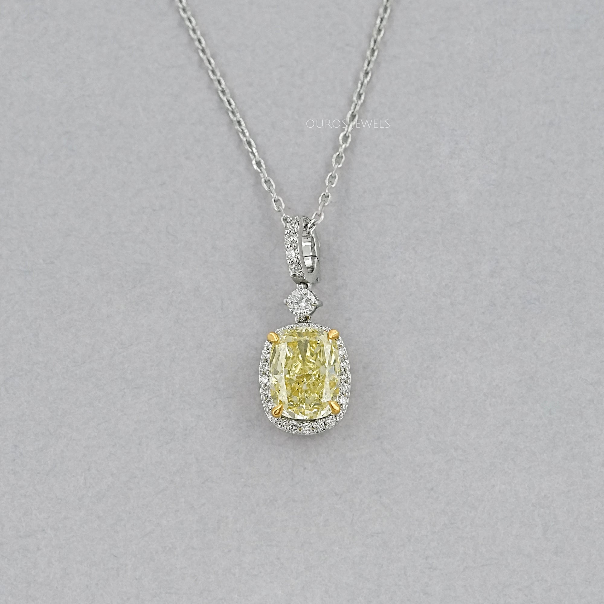 Fancy Intense Yellow Cushion Diamond Halo Pendant