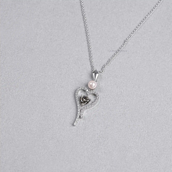 Pearl And Olive Heart Diamond Pendant Necklaces