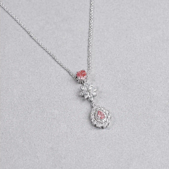 Pear Shape Double Halo Diamond Drop Pendant Necklace Necklaces