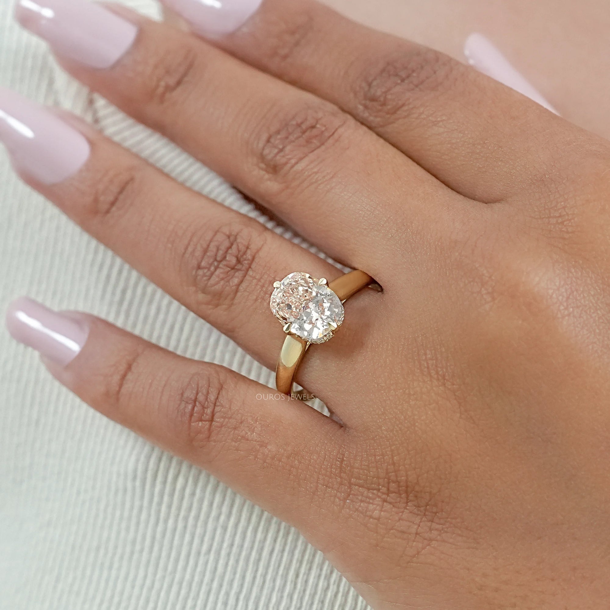 Fancy Intense Pink Cushion Cut Hidden Halo Ring