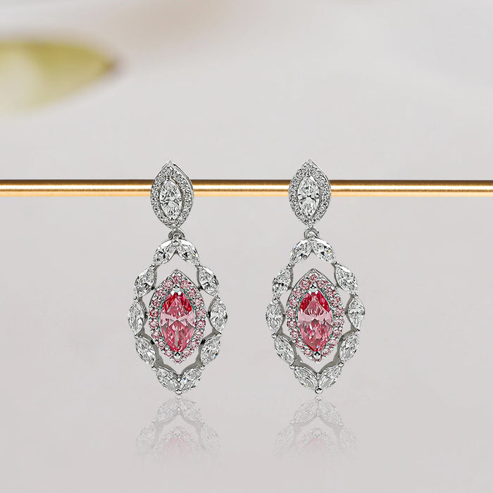 Fancy Pink Marquise Shape Double Halo Earrings Earrings