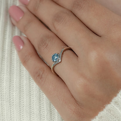 Blue Round Lab Diamond Curved Solitaire Ring Ring