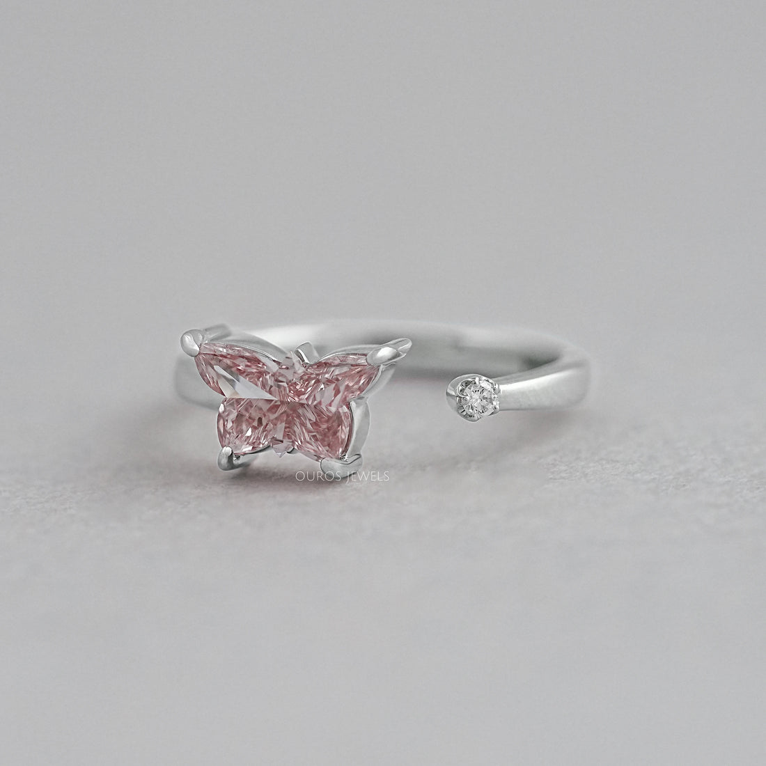 Fancy Vivid Pink Butterfly Cut Diamond Open Cuff Ring Ring