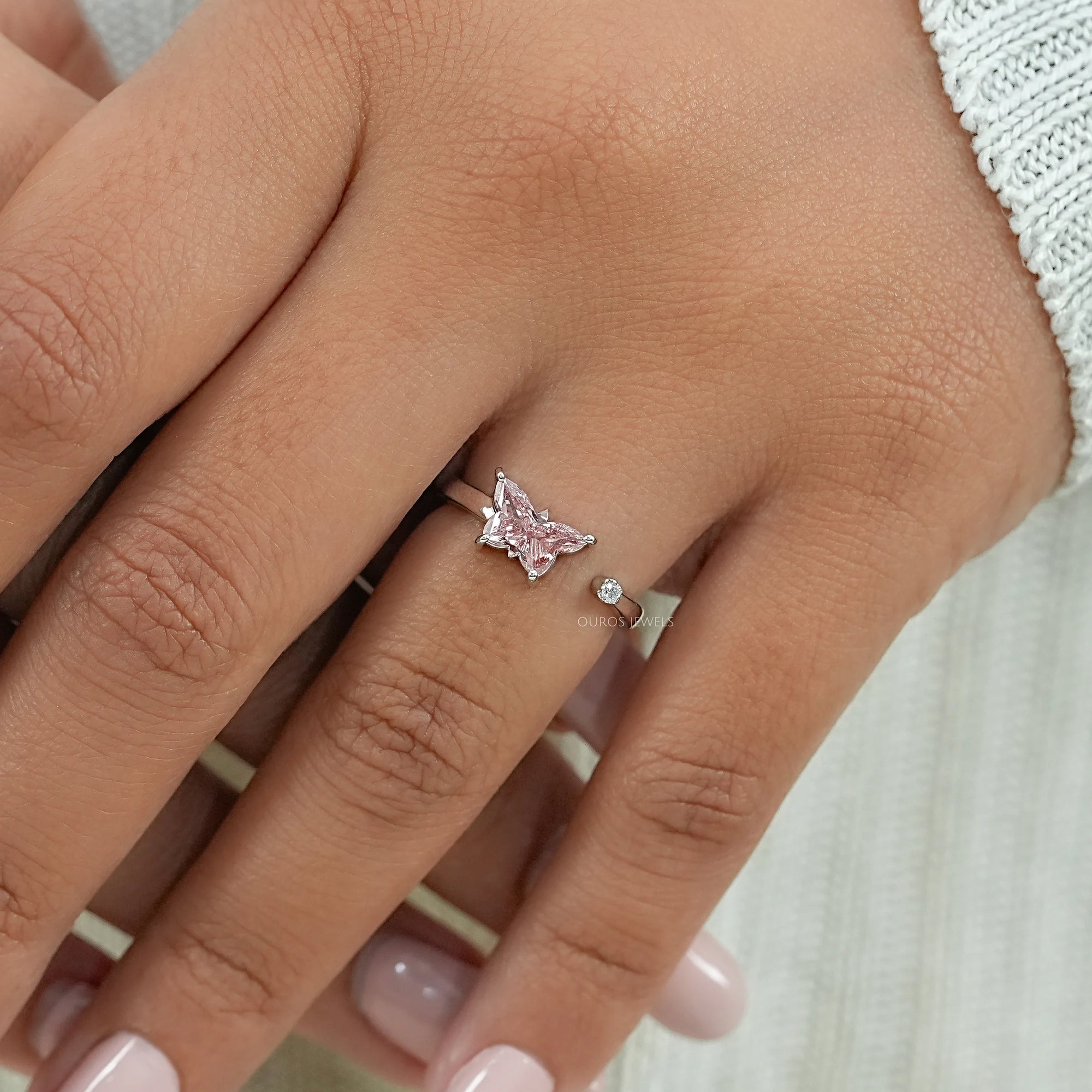Fancy Vivid Pink Butterfly Cut Diamond Open Cuff Ring Ring