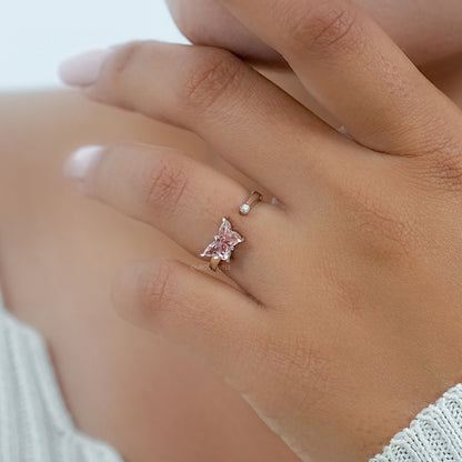 Fancy Vivid Pink Butterfly Cut Diamond Open Cuff Ring Ring