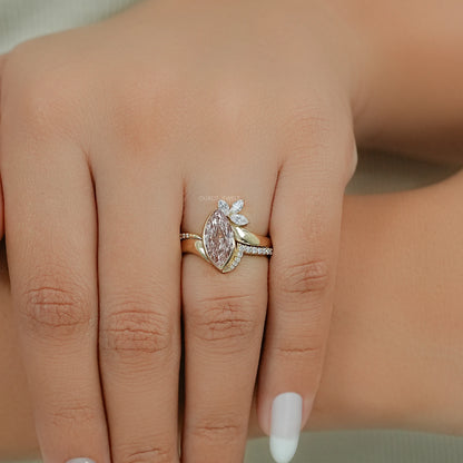 Fancy Vivid Pink Marquise Diamond Accent Bypass Ring