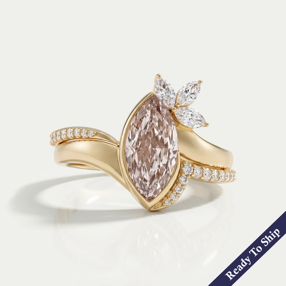 Fancy Vivid Pink Marquise Diamond Accent Bypass Ring