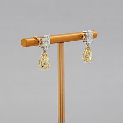 Fancy Yellow Pear And Oval Diamond Drop Earrings