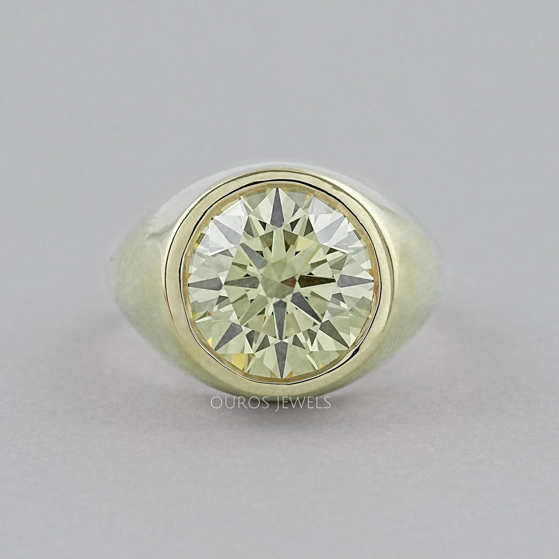 Fancy Yellow Round Diamond Bezel Set Signet Ring Ring