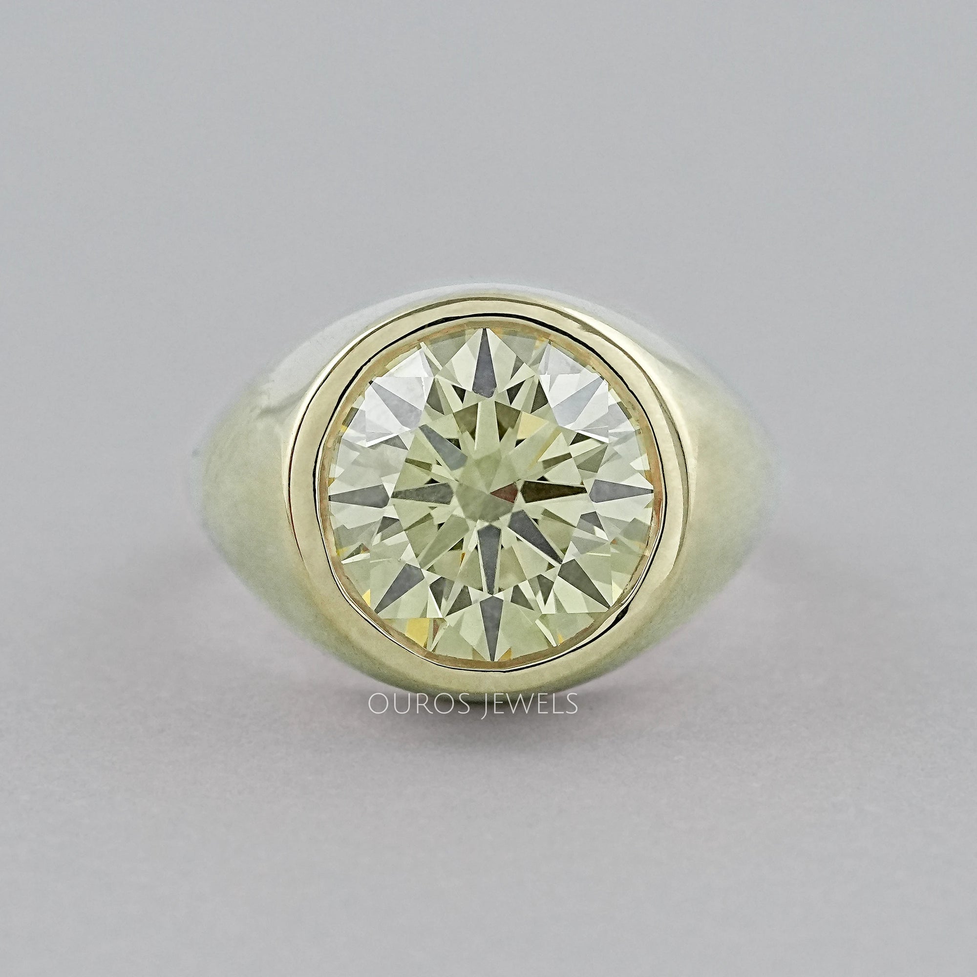 Fancy Yellow Round Diamond Bezel Set Signet Ring Ring