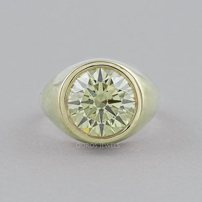 Fancy Yellow Round Diamond Bezel Set Signet Ring Ring