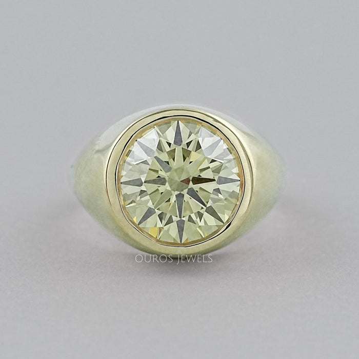 Fancy Yellow Round Diamond Bezel Set Signet Ring Ring