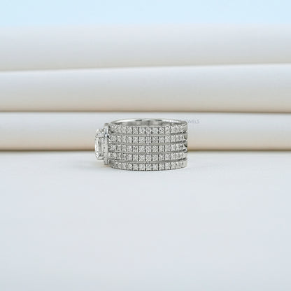 Five Row Ashoka Cut Lab Diamond Wedding Band