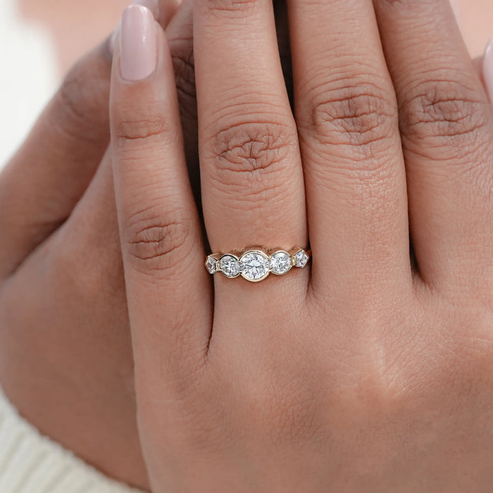 Five Stone Round And Pentagon Diamond Bezel Set Ring