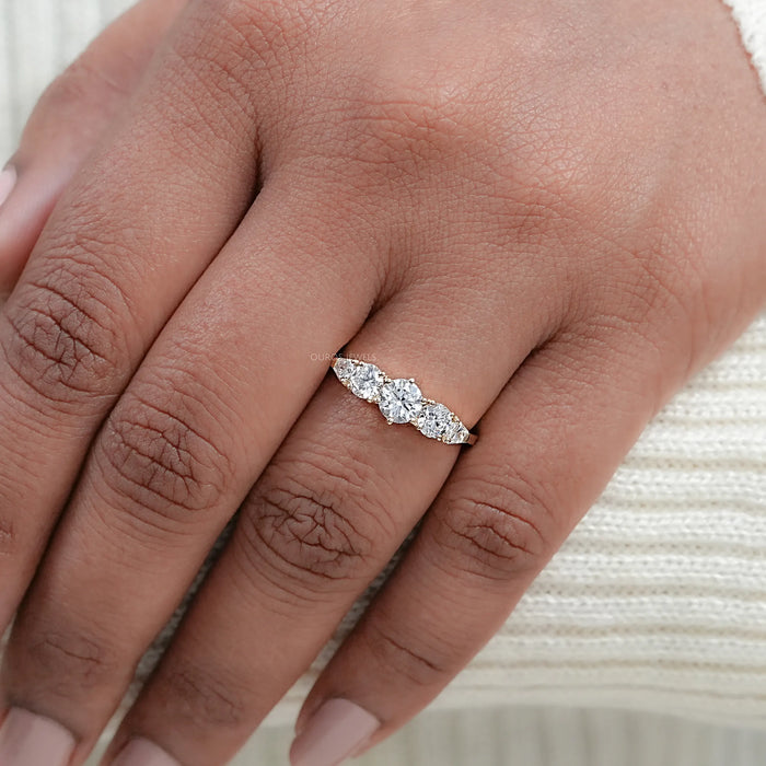 Round And Shield Cut Five Stone Diamond Engagement Ring