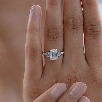 Emerald And Trapezoid Lab Diamond Five Stone Engagement Ring Rings