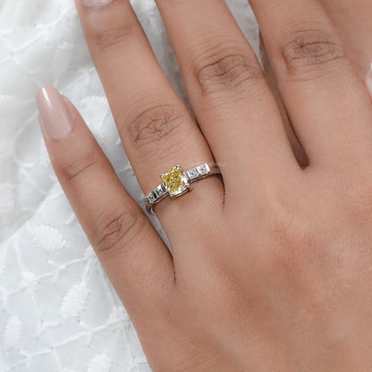 Canary Cushion Cut Lab Diamond Engagement Ring Ring