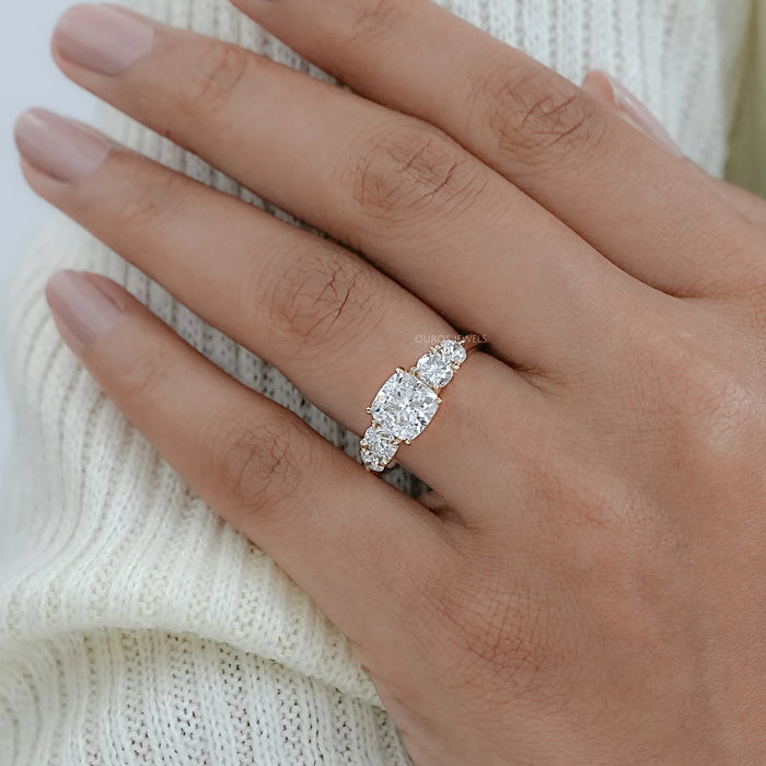 Five Stone Cushion Lab Grown Diamond Engagement Ring Rings