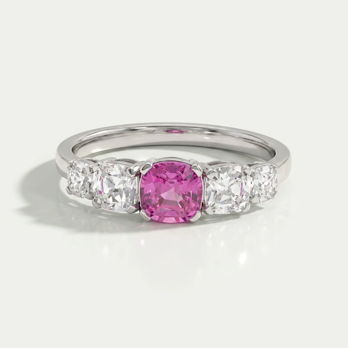 Five Stone Pink Square Cushion Cut Engagement Ring Ring