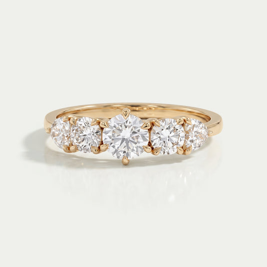 Round And Heart Diamond Five Stone Engagement Ring Ring