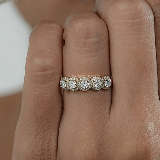 Five Stone Halo Round Diamond Wedding Band Rings