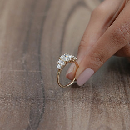 Princess And Baguette Diamond Five Stone Engagement Ring Rings