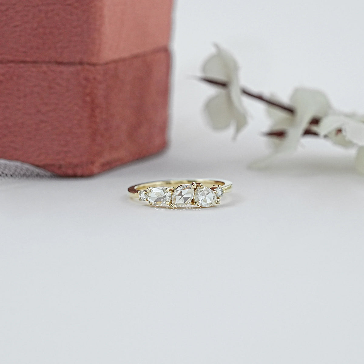Five Stone Rose Cut Lab Diamond Ring