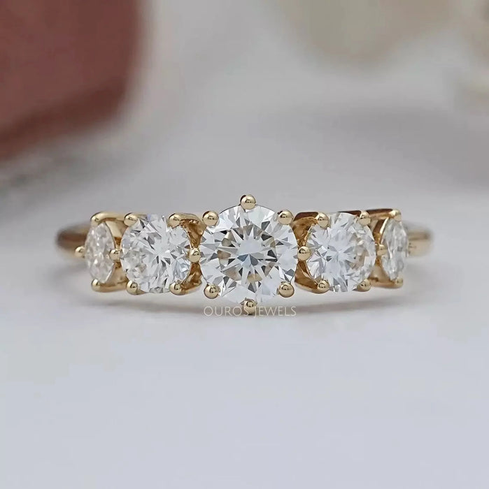 Five Stone Round And Marquise Diamond Engagement Ring Rings