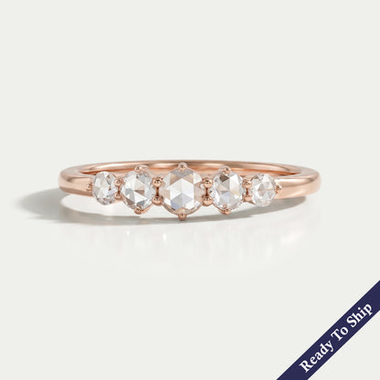 Five Stone Rose Cut Round Diamond Engagement Ring