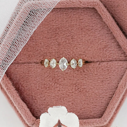 Five Stone Rose Cut Oval Diamond Ring