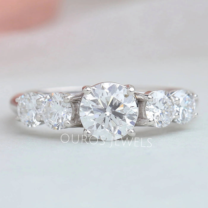 Five Stone Round Cut Lab Grown Diamond Ring Rings