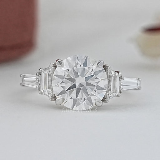 Round And Trapezoid Lab Diamond Five Stone Engagement Ring Rings