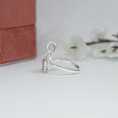 Champagne Step Cut Shield Diamond Floral Cocktail Ring Ring