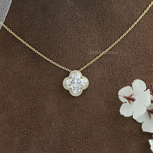 Floral Lab Grown Diamond Halo Pendant Necklaces