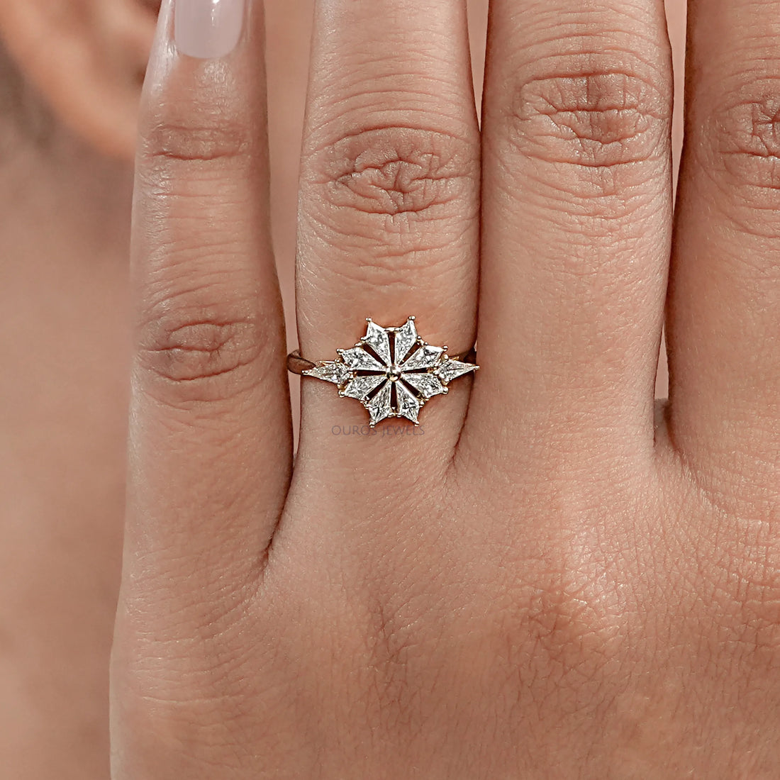 Kite Cut Lab Diamond Floral Engagement Ring Rings
